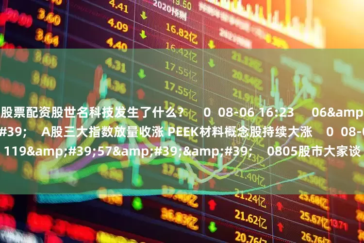 股票配资股世名科技发生了什么？    0  08-06 16:23     06&#39;50&#39;&#39;    A股三大指数放量收涨 PEEK材料概念股持续大涨    0  08-06 16:22     119&#39;57&#39;&#39;    0805股市大家谈    0  08-05 18:14     一财最热    点击关闭